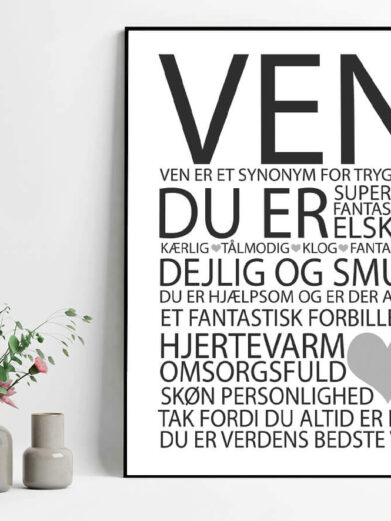 Citatplakat med årets ven i sort/hvid og sort ramme