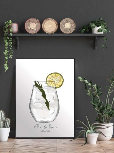 Drinks plakat med Gin tonic. Elsker du drinks så udsmyk køkkenet med denne Gin tonic plakat
