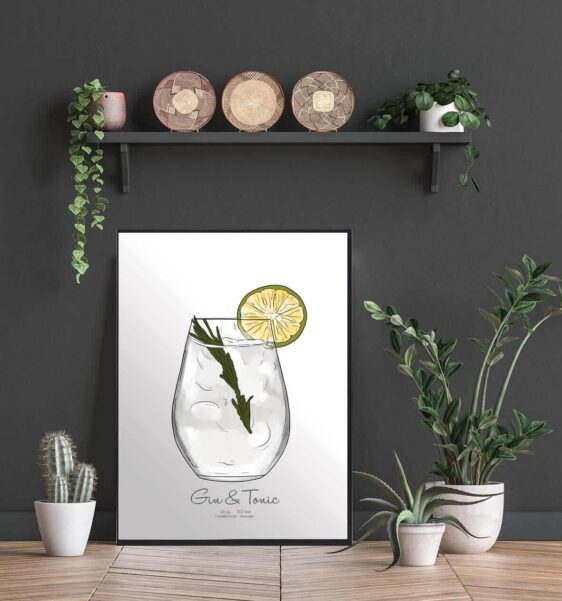 Drinks plakat med Gin tonic. Elsker du drinks så udsmyk køkkenet med denne Gin tonic plakat