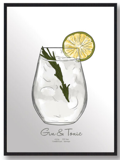 Drinks plakat med Gin tonic. Elsker du drinks så udsmyk køkkenet med denne Gin tonic plakat