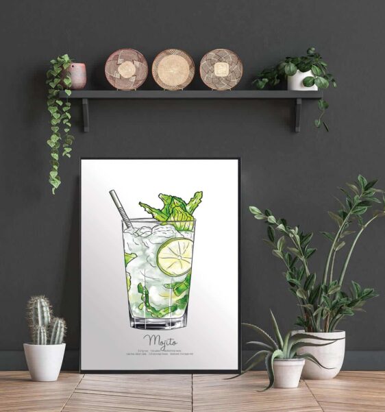 Drinks plakat med mojito. Elsker du drinks så udsmyk køkkenet med denne mojito plakat