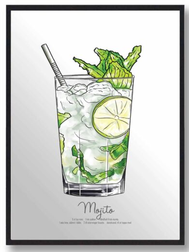 Drinks plakat med mojito. Elsker du drinks så udsmyk køkkenet med denne mojito plakat