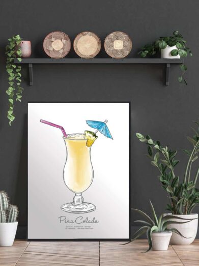Drinks plakat med pina colada. Elsker du drinks så udsmyk køkkenet med denne pina-colada plakat