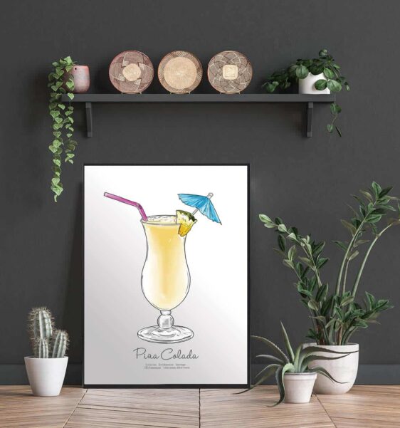 Drinks plakat med pina colada. Elsker du drinks så udsmyk køkkenet med denne pina-colada plakat