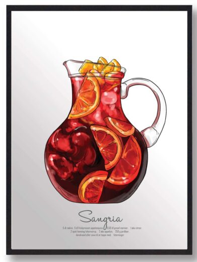 Drinks plakat med sangria. Elsker du drinks så udsmyk køkkenet med denne sangria plakat