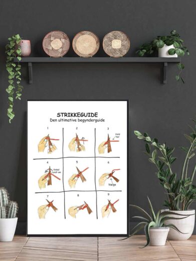 Lærer at strikke med strikkeguide plakat. Lær de grundlæggende ting i at strikke med denne strikkeplakat.