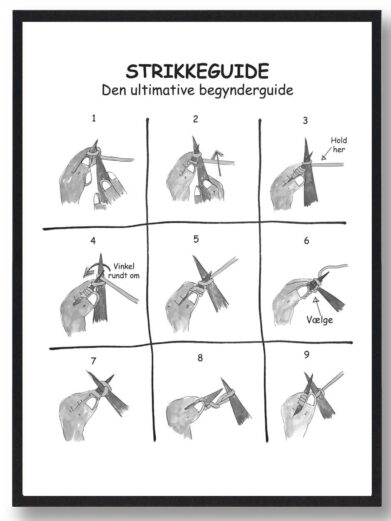Sådan lærer du at strikke - plakat. Lær de grundlæggende ting i at strikke med denne strikkeplakat.