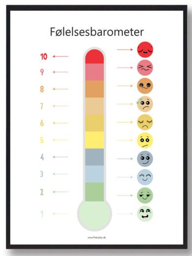 Plakat med følelsesbarometer så barnet kan vise deres følelser