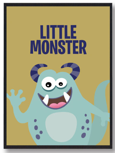 Monsterplakat med gul baggrundsfarve og et sjovt monster. Denne monsterplakat er i en flot design, som passer perfekt til børneværelset.