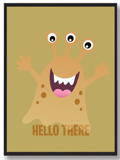 Sjov monsterplakat med sjov monster. Denne monsterplakat er i en flot gul baggrundsfarve, som passer perfekt til børneværelset.