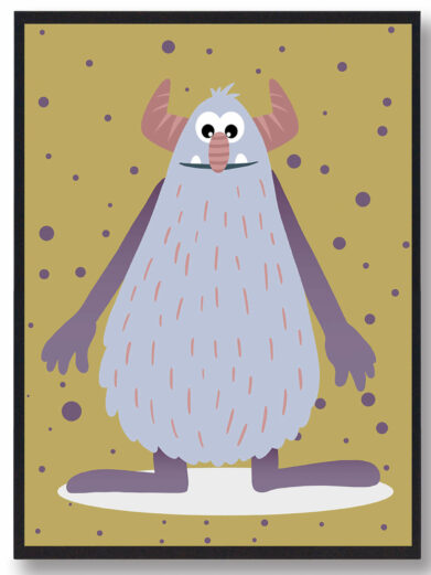 Monsterplakat med stor monster til børneværelset. Denne monsterplakat er i en flot gul nuance, som passer perfekt til børneværelset.