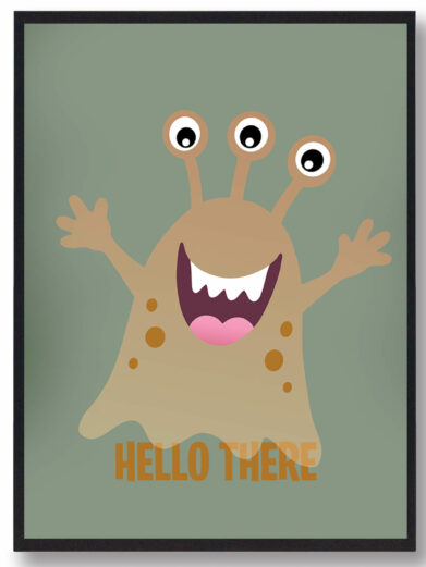 Sjov monsterplakat med sjov monster. Denne monsterplakat er i en flot grøn baggrundsfarve, som passer perfekt til børneværelset.