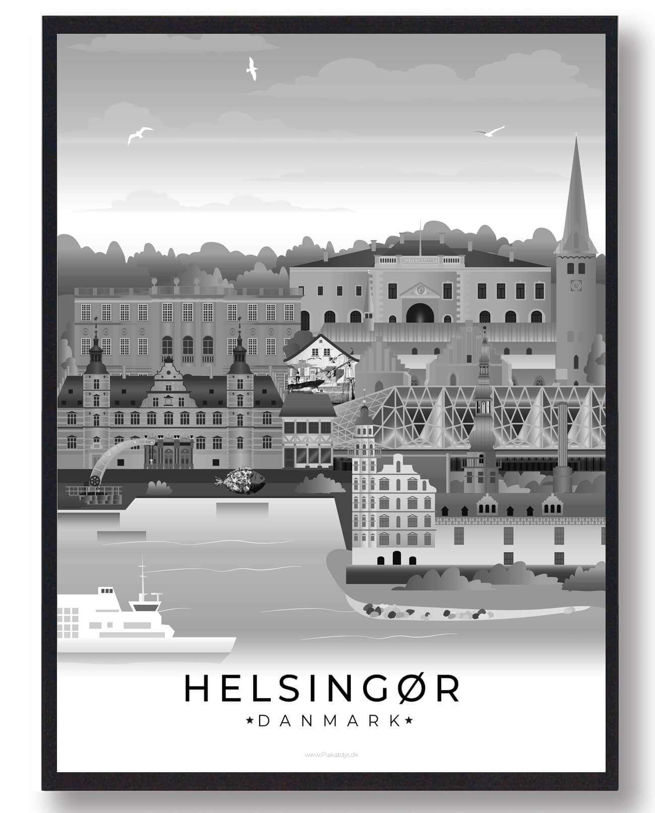 Billede af Helsingør byplakat - sort (Størrelse: XL - 70x100cm)