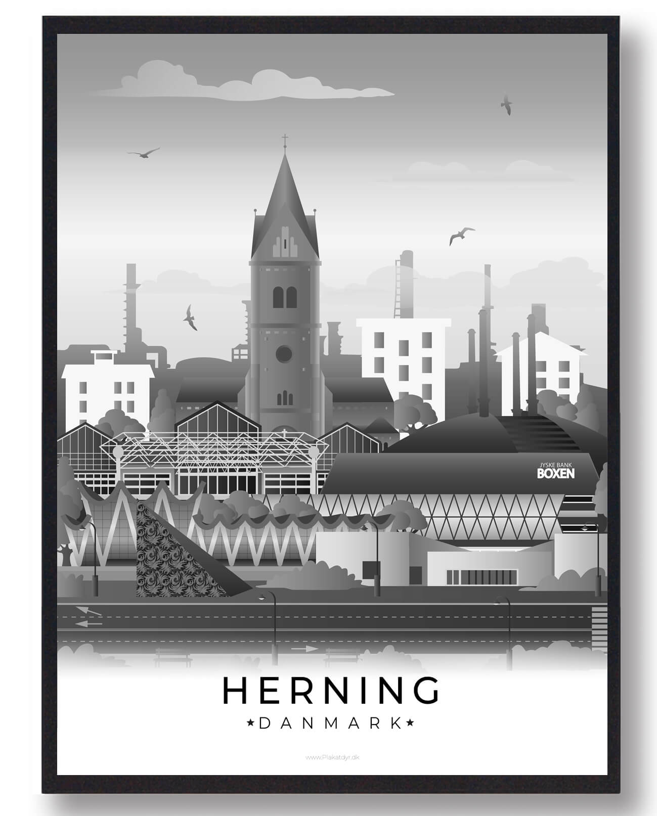 Se Herning byplakat - sort (Størrelse: XL - 70x100cm) hos Plakatdyr.dk