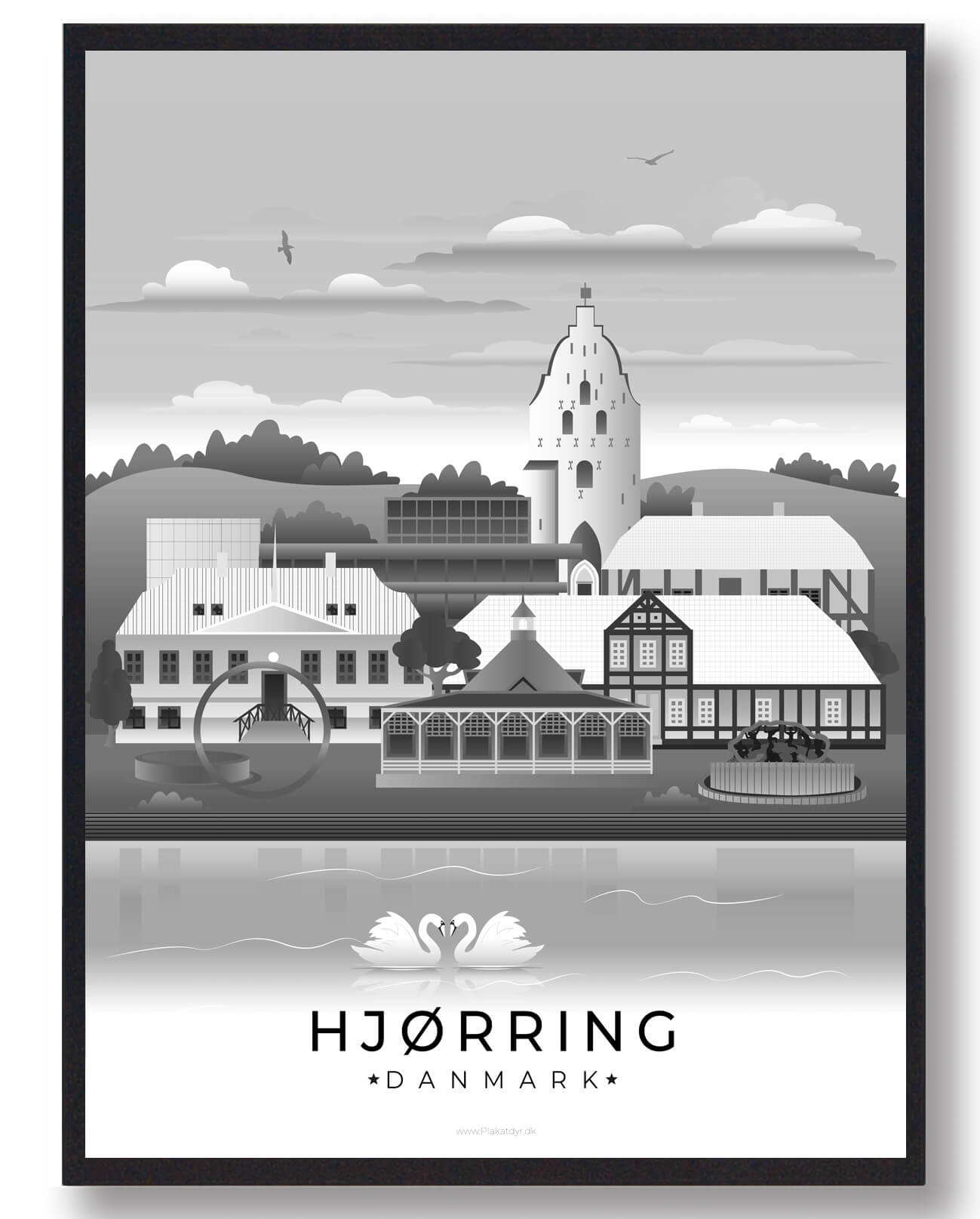 Se Hjørring plakat - sort (Størrelse: XL - 70x100cm) hos Plakatdyr.dk