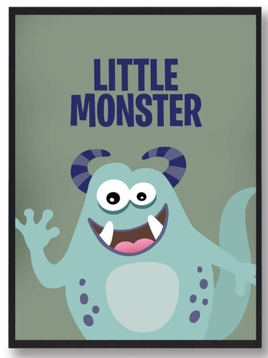 Monsterplakat med grøn baggrundsfarve og et sjovt monster. Denne monsterplakat er i en flot design, som passer perfekt til børneværelset.