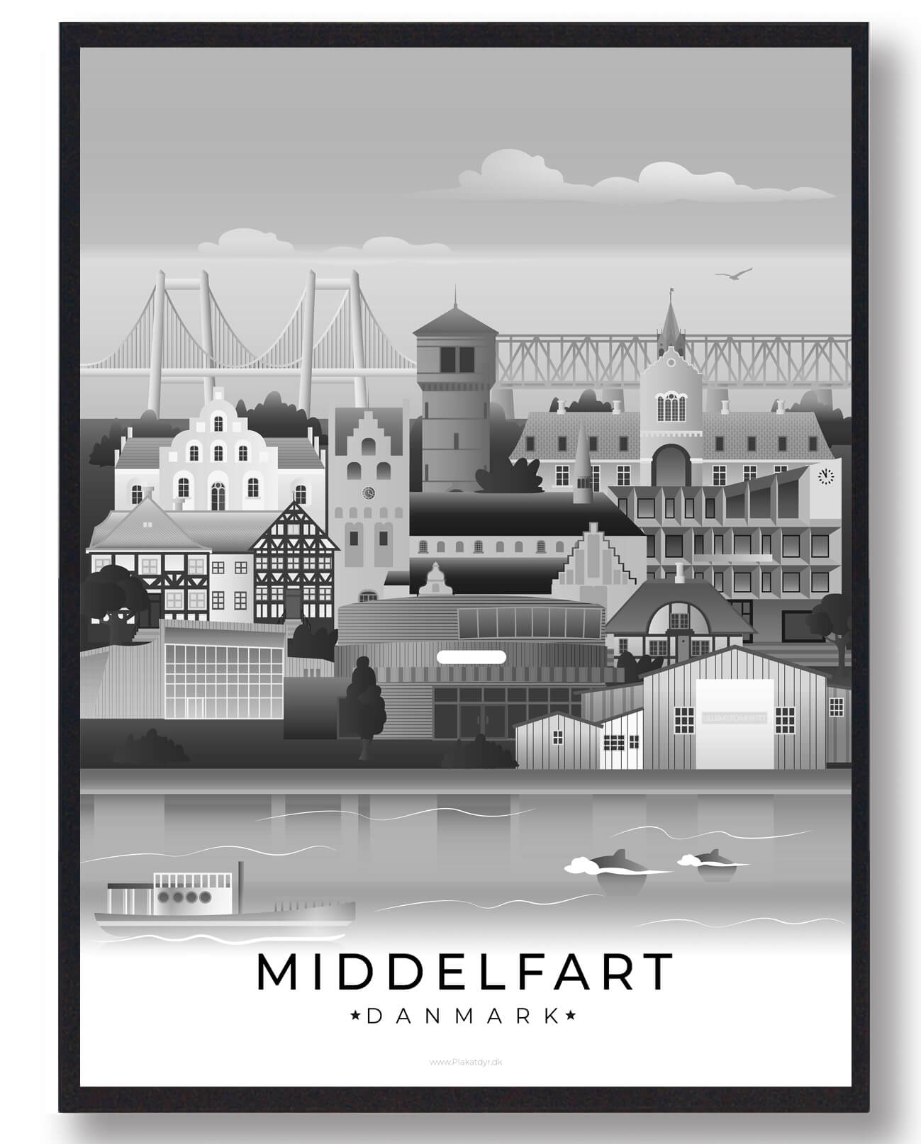 Billede af Middelfart plakat - sort (Størrelse: XL - 70x100cm)