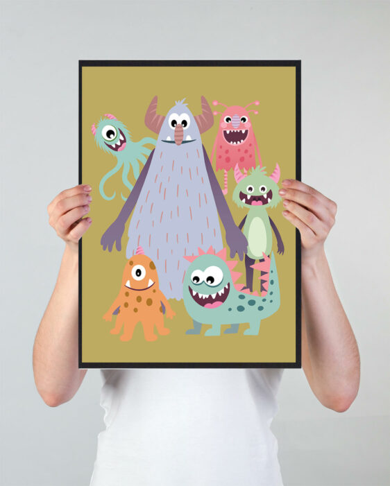 Billig monsterplakat som passer godt til børneværelset. Denne billige monsterplakat er i en flot gul farve, som passer perfekt til børneværelset.