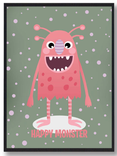 Glad monsterplakat i flotte farver til børneværelset. Denne monsterplakat er i en flot grøn nuance, som passer perfekt til børneværelset.