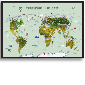 Verdenskort til børn - håndtegnet plakat