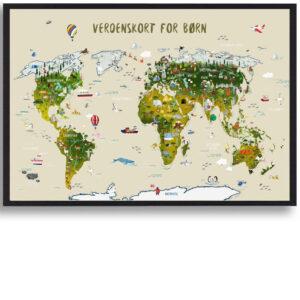 Verdenskort til børn - håndtegnet plakat