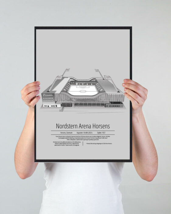 Fodbold plakat med AC Horsens stadion. Denne fodbold plakat med AC Horsens er i flot stilren grå baggrund