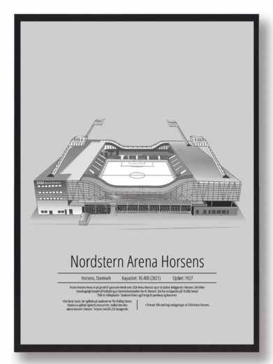 Fodbold plakat med AC Horsens stadion. Denne fodbold plakat med AC Horsens er i flot stilren grå baggrund