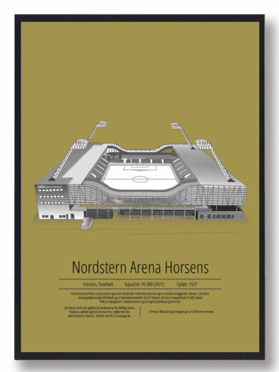 Fodbold plakat med AC Horsens stadion. Denne fodbold plakat med AC Horsens er i flot stilren gul baggrund