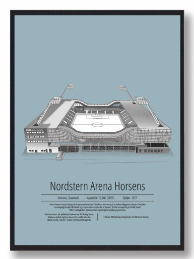 Fodbold plakat med AC Horsens stadion. Denne fodbold plakat med AC Horsens er i flot stilren lyseblå baggrund