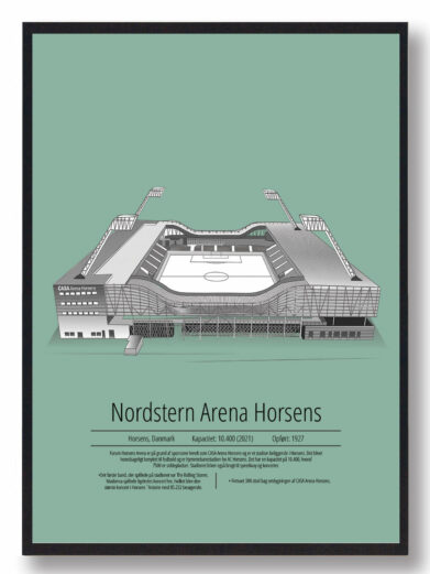 Fodbold plakat med AC Horsens stadion. Denne fodbold plakat med AC Horsens er i flot stilren grøn baggrund