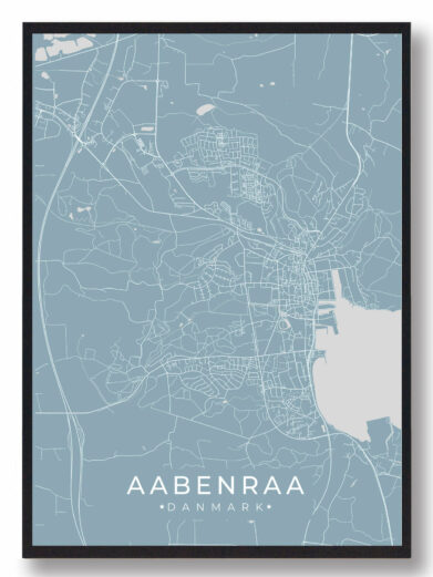 Aabenraa byplakat i stilrent design. Denne Aabenraa byplakat er med lyseblå baggrund og viser Aabenraa fra sin smukkeste side