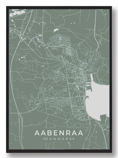 Aabenraa byplakat i stilrent design. Denne Aabenraa byplakat er med grøn baggrund og viser Aabenraa fra sin smukkeste side