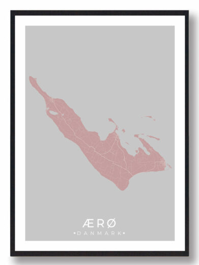 Ærø plakat i rosa og grå. Minimalistisk design af økortet, perfekt som vægdekoration. Dansk design.