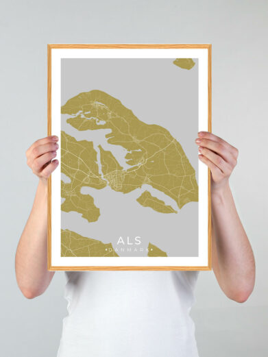 Als plakat med gul baggrund. Denne Als plakat viser Als fra sin smukkeste side