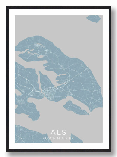Als plakat i stilrent design. Denne Als byplakat er med lyseblå baggrund og viser Als fra sin smukkeste side