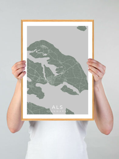 Als plakat med grøn baggrund. Denne Als plakat viser Als fra sin smukkeste side