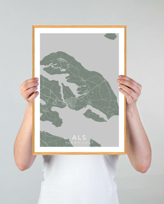 Als plakat med grøn baggrund. Denne Als plakat viser Als fra sin smukkeste side