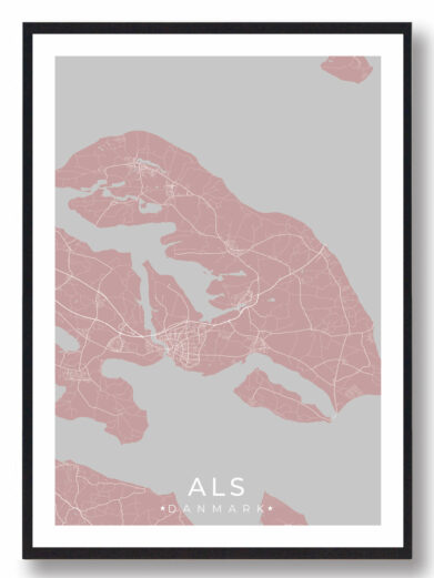 Als plakat i stilrent design. Denne Als byplakat er med rosa baggrund og viser Als fra sin smukkeste side