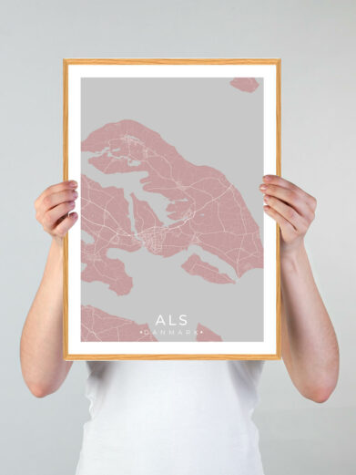 Als plakat med lyserød baggrund. Denne Als plakat viser Als fra sin smukkeste side