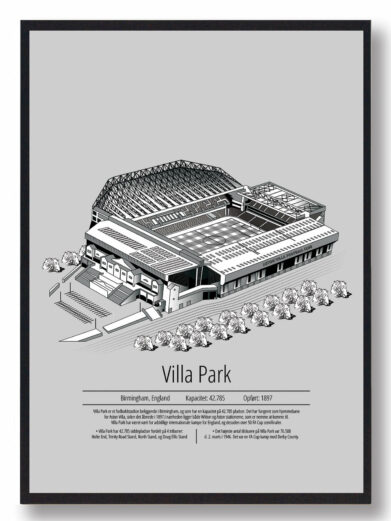 Fodbold plakat med Aston Villa. Denne fodbold plakat med Aston Villa er i flot stilren grå baggrund