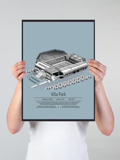 Fodbold plakat med Aston Villa. Denne fodbold plakat med Aston Villa er i flot stilren lyseblå baggrund
