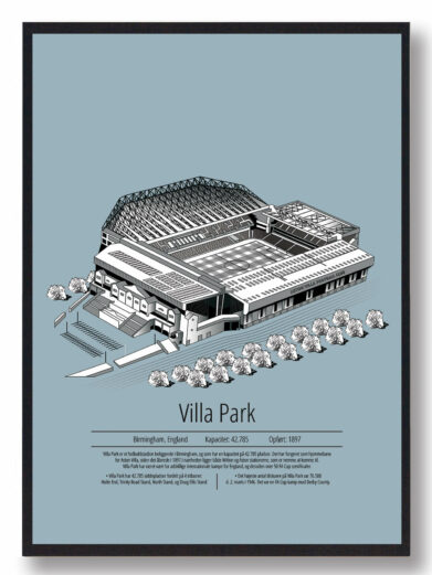 Fodbold plakat med Aston Villa. Denne fodbold plakat med Aston Villa er i flot stilren lyseblå baggrund