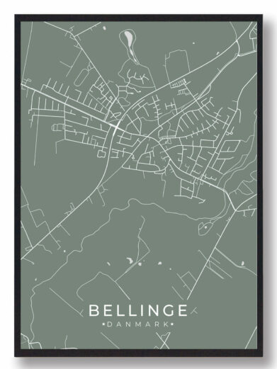 Bellinge plakat i mintgrøn. Stilfuld bykort plakat af Bellinge, Fyn. Minimalistisk design, perfekt til moderne hjem. Nu på tilbud!