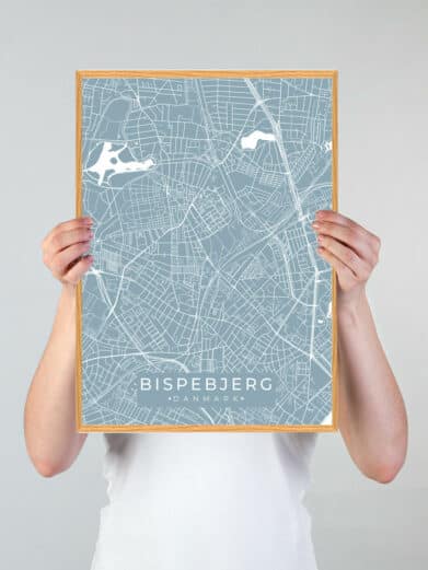 Bispebjerg byplakat i grøn nuance. Detaljeret kort over Bispebjerg, Sjælland. Moderne design til vægdekoration. Se tilbud!