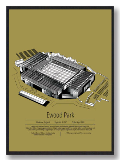 Fodbold plakat med Blackburn Rovers. Denne fodbold plakat med Blackburn Rovers er i flot stilren gul baggrund