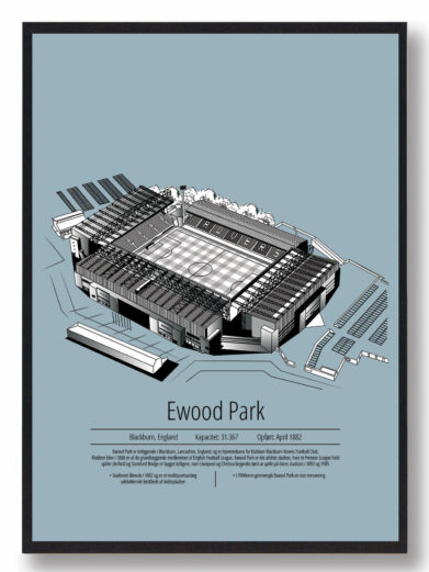 Fodbold plakat med Blackburn Rovers. Denne fodbold plakat med Blackburn Rovers er i flot stilren lyseblå baggrund