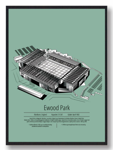 Fodbold plakat med Blackburn Rovers. Denne fodbold plakat med Blackburn Rovers er i flot stilren grøn baggrund