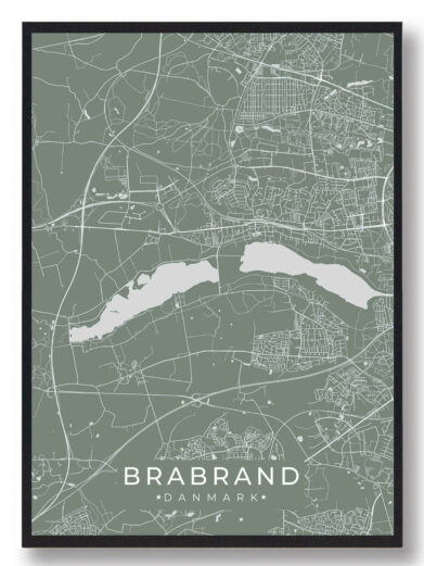 Brabrand byplakat i stilrent design. Denne Brabrand byplakat er med grøn baggrund og viser Brabrand fra sin smukkeste side