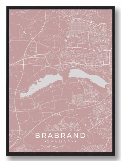 Brabrand byplakat i stilrent design. Denne Brabrand byplakat er med rosa baggrund og viser Brabrand fra sin smukkeste side