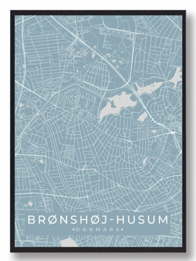 Brønshøj Husum byplakat i stilrent design. Denne Brønshøj Husum byplakat er med grøn baggrund og viser Brønshøj Husum fra sin smukkeste side
